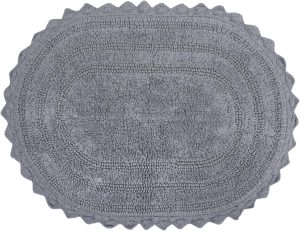 DII Crochet Collection Reversible Bath Mat, Small Oval, 17x24, Gray